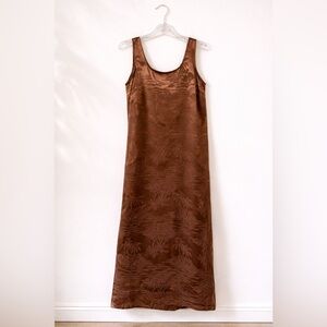 NWT Marie Oliver Olympia Silk Jacquard Midi Dress Brown Palm Print Resort Med